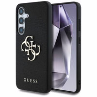 Guess Grained Big 4G Logo Small Classic Logo dėklas telefonui Samsung Galaxy S25 juodas