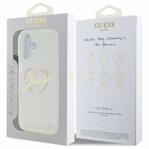 Guess IML Heart iPhone 16 dėklas telefonui - Skaidrus