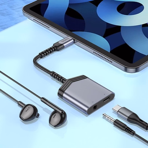 Adapteris Hoco (LS39) iš USB-C į (USB-C; 3,5mm) juodas