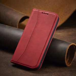 Magnet Fancy Case dėklas iPhone 14 Pro su flip dangčiu, pinigine ir stovu - raudonos spalvos