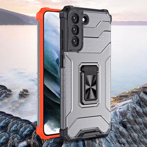 Crystal žiedinis dėklas šarvuotas hibridinis + magnetinis laikiklis Samsung Galaxy S22 + (S22 Plus) mėlynas