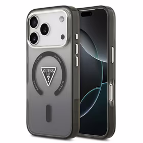 GUESS magnetinis dėklas telefonui IPHONE 17 Pro, suderinamas su MagSafe GUHMP17LHGTMLCGK (IML gradientinis dėklas su trikampiu logotipu) juodas