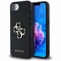Guess PU Grained 4G Metal Logo dėklas telefonui iPhone 16e - juodas