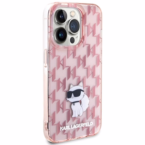 Karl Lagerfeld Monogram Choupette dėklas iPhone 15 Pro, rožinis