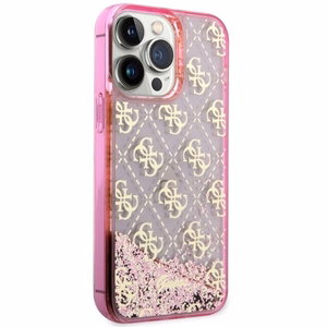 Guess GUHCP14XLC4PSGP iPhone 14 Pro Max 6.7" rožinis/rožinis kietas dėklas Liquid Glitter 4G permatomas