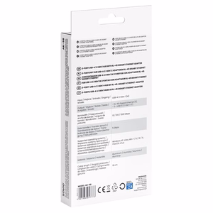 Savio AK-57 USB-A į 3x USB-A šakotuvas su RJ-45 Gigabit Ethernet adapteriu, USB 3.2 Gen 1, juodas/pilkas