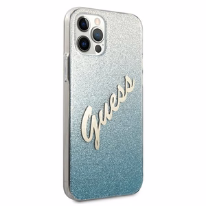 Guess GUHCP12LPCUGLSBL iPhone 12 Pro Max 6.7" mėlynas kietasis dėklas Glitter Gradient Script