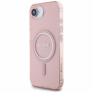 Guess IML Glitter Circle Magnetinis dėklas telefonui iPhone 16e - rožinis