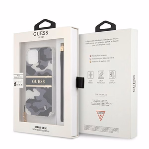 Guess GUHCP13MKCABBK iPhone 13 6.1" juodas/juodas kietas dėklas Camo Strap Collection