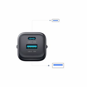 Joyroom JR-TG7 33W USB-A + USB-C sieninis įkroviklis su 60W USB-C į USB-C 1m laidu juodas