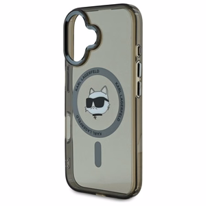 Karl Lagerfeld IML Metal Choupette Head Magnetinis iPhone 16 Plus dėklas - juodas