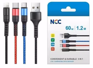 USB cable NCC "lightning+micro+USB-C" (60W) 1m black