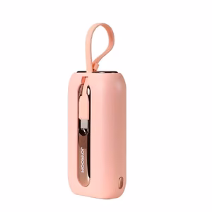Joyroom мини внешний аккумулятор 10000mAh Colorful Series 22.5W с 2 встроенными кабелями USB C и Lightning розовый (JR-L012)