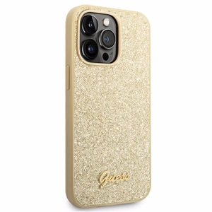 Guess Glitter Script dėklas telefonui iPhone 14 Pro - auksinis