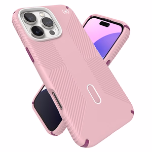 Speck Presidio2 Grip ClickLock & MagSafe dėklas, skirtas iPhone 16 Pro Max, „Wednesday Pink“ / „Boysenberry Purple“ / baltas