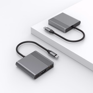Gembird A-CM-COMBO3-05 USB Type-C 3-in-1 daugiafunkcis adapteris (USB prievadas + HDMI + USB-C vaizdo), tamsiai pilkas