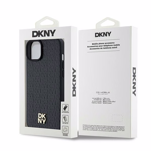 DKNY Odinis raštas metalinis logotipas Magnetinis dėklas iPhone 15 / 14 / 13 - juoda