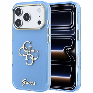 Guess IML 4G Script Metal dėklas, skirtas iPhone 18 Pro Max / 17 Pro Max – šviesiai mėlynas
