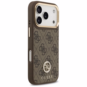Guess 4G Strass Logo & Big Strap Metal Buttons MagSafe чехол iPhone 17 Pro коричневый
