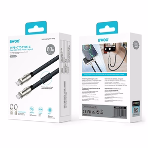 BWOO dirželis kabelis USB-C - USB-C 0.3m 60W su dirželiu