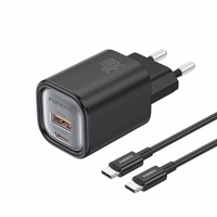 FONENG sieninis įkroviklis EU71 PD 30W 1xUSB-C + 1xUSB QC3.0 + laidas USB-C - USB-C juodas