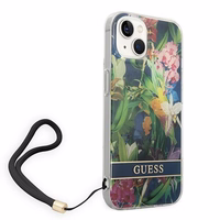 Guess GUOHCP14MHFLSB iPhone 14 Plus 6.7 "mėlynas/mėlynas kietas dėklas Gėlių dirželis