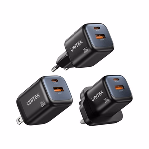 Unitek GaN tinklo įkroviklis USB-A ir USB-C 20W juodas