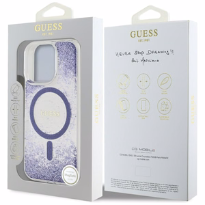 Guess HC dervos dugno blizgus magnetinis dėklas iPhone 16 Pro Max - violetinis