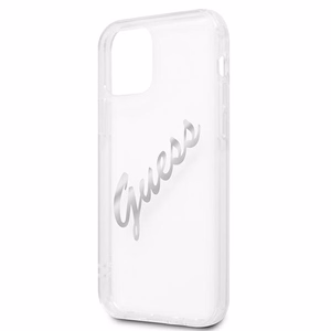 Guess GUHCP12MKTRSVSI iPhone 12/12 Pro 6.1" Skaidrus kietas dėklas Vintage Script Sidabrinis