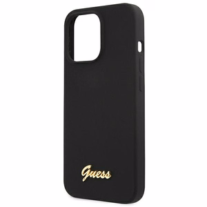 Guess GUHMP13LLSLMGBK dėklas telefonui iPhone 13 Pro / 13 6.1" juodas kietas silikoninis su auksiniu logotipu MagSafe