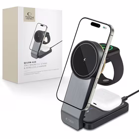 Tech-Protect QI15W-A28 MagSafe 3in1 indukcinis įkroviklis su stovu išmaniajam telefonui / Apple Watch / AirPods - juodas