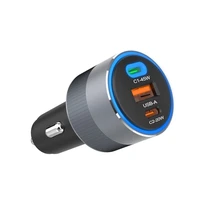 FORCELL F-ENERGY Alu automobilinis įkroviklis 2 x Type C + USB A PD QC4.0 SFC 2.0 4,5A 65W pilkas