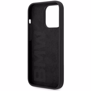 BMW silikoninis metalinis logotipas iPhone 15 Pro Max dėklas - juodas