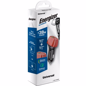 Energizer Ultimate D38WO automobilinis įkroviklis, USB-C + USB-A, 38 W PD + QC 3,0, riešutmedžio rašto