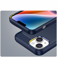 Carbon dėklas iPhone 14 dėklas lankstus gelinis galinis dangtelis mėlynas