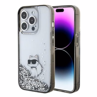 Karl Lagerfeld Liquid Glitter Choupette dėklas telefonui iPhone 15 Pro Max - skaidrus