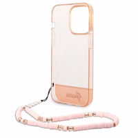 Guess GUHCP14XHGCOHP iPhone 14 Pro Max 6.7" rožinis/rožinis kietas dėklas Translucent Pearl Strap