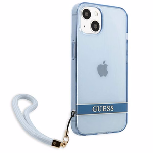 Guess GUHCP13MHTSGSB iPhone 13 6.1 dėklas telefonui, mėlynas, kietas, pusiau permatomas su dirželiu