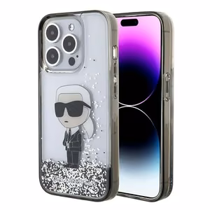 Karl Lagerfeld Liquid Glitter Ikonik dėklas telefonui iPhone 15 Pro - skaidrus