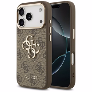 GUESS GUE005483 (PU W/ Big 4G Classic Logo) dėklas, skirtas iPhone 18 Pro / 17 Pro, spalva – ruda ir auksinė
