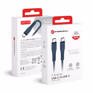 Kabelis USB C į USB C Forcell F-Energy QC4.0 PD 5A 100W silikoninis 1 m C347 tamsiai mėlynas