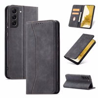 Magnet Fancy dėklas telefonui Samsung Galaxy S22+ (S22 Plus) su pinigine ir kortelių laikikliu, juodas