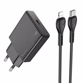 Įkroviklis telefonui Hoco Slim USB C QC PD 30W + kabelis USB C į Lightning N37 juodas