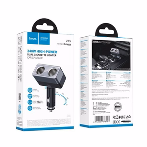 Išmanusis dual cigarečių degiklio Automobilinis įkroviklis Hoco 2 lighter prievadai max 240W/24V Z65 juodas