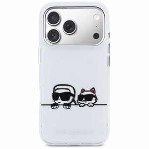 Karl Lagerfeld IML Karl & Choupette Peekaboo Logo MagSafe Dėklas for iPhone 17 Pro Max - baltas