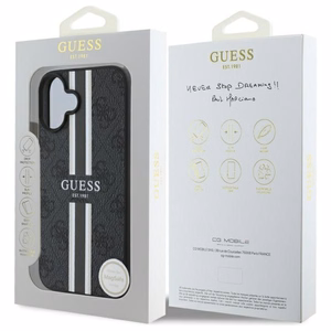 Guess 4G Printed Stripes Magnetinis dėklas iPhone 16 - juodas