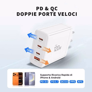 "Tech-Protect NC120W-GAN" 4 prievadų 120 W sieninis įkroviklis - baltas