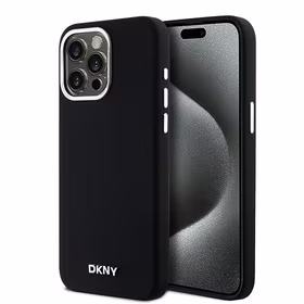 DKNY DKHMP14XSMCHLK iPhone 14 Pro Max6.7" juodas dėklas Liquid Silicone Small Metal Logo MagSafe