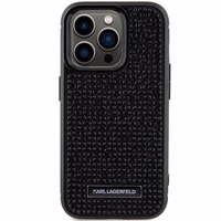 Karl Lagerfeld Krištolo logotipas metalinė plokštelė dėklas iPhone 15 Pro - juoda