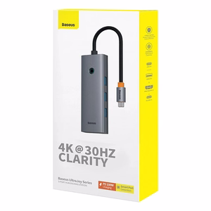 5-in-1 šakotuvas Baseus UltraJoy Series USB-C į HDMI4K@30Hz+3xUSB 3.0+1xPD (pilkas)